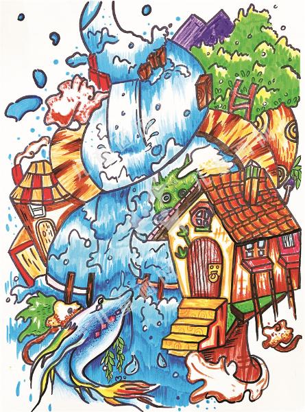 瀑布下的小木屋